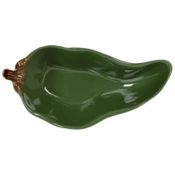 Fabrique de Styles Bols Et Coupelles>Coupelle en forme de piment en grès 18x8cm Vert