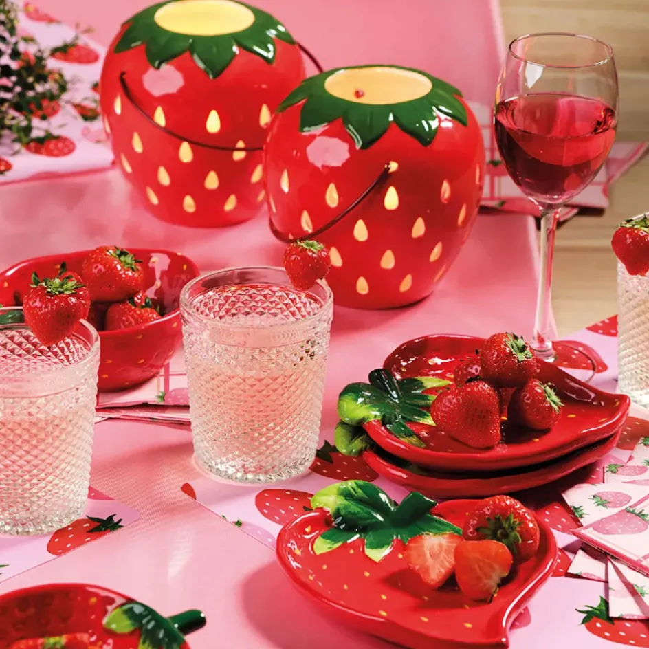 Fabrique de Styles Bols Et Coupelles>Coupelle fraise en dolomite 15.5x12cm Rouge