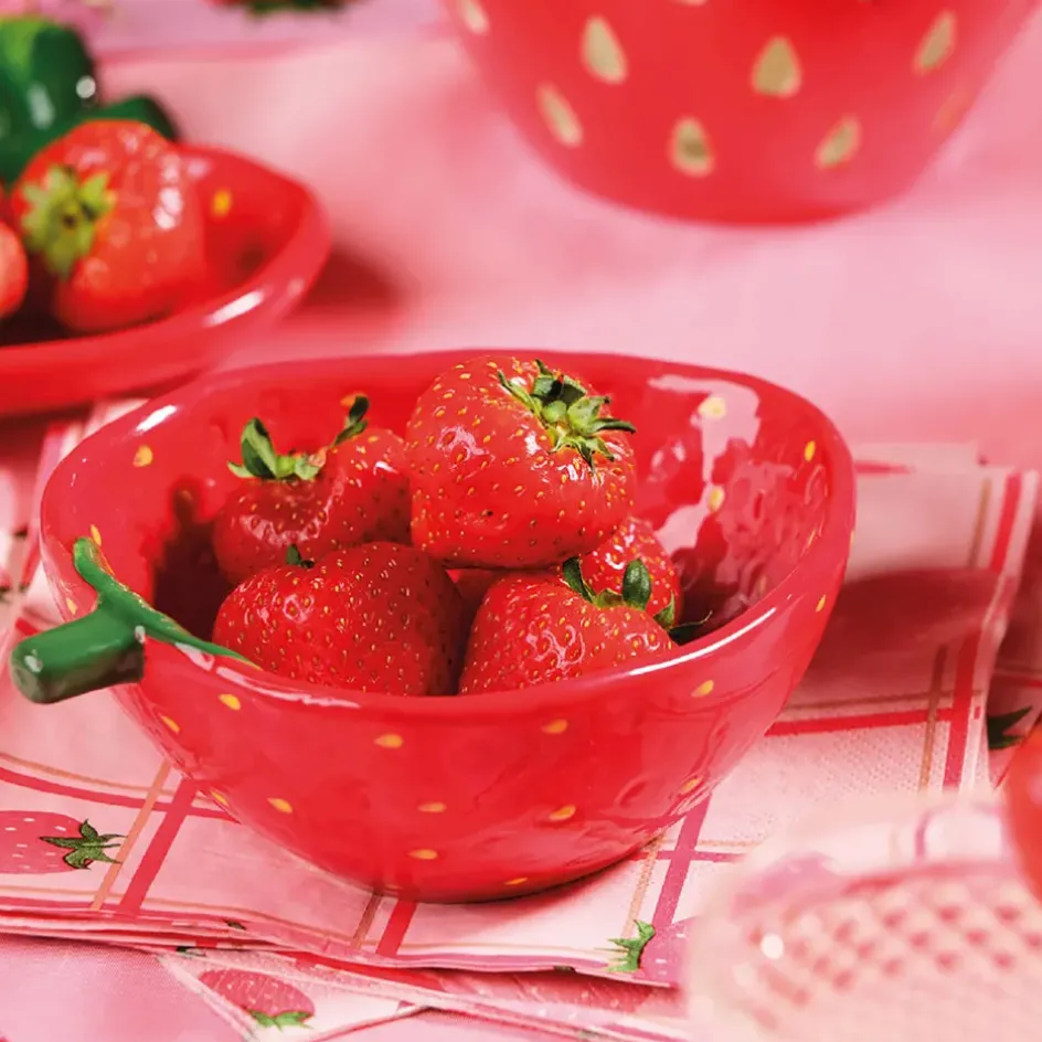 Fabrique de Styles Bols Et Coupelles>Coupelle fraise en dolomite 15.5x12cm Rouge