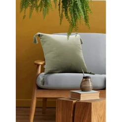 Fabrique de Styles Coussins Et Housses>Coussin avec pompons en gaze de coton 40x40cm - Gaia Romarin