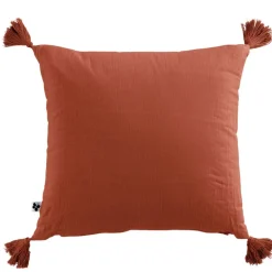 Fabrique de Styles Coussins Et Housses>Coussin dehoussable avec pompons en gaze de coton terracotta 40x40cm - Gaia Orange