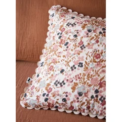Fabrique de Styles Coussins Et Housses>Coussin déhoussable avec croquet en gaze de coton imprimée pampa 40x40cm - Capucine Naturel