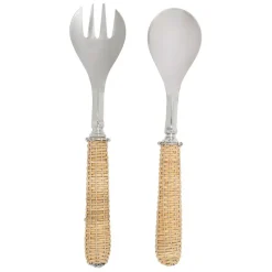 Fabrique de Styles Ustensibles De Cuisine>Couverts à salade en inox et osier Naturel