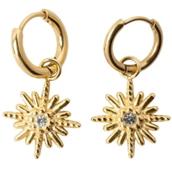 Fabrique de Styles Bijoux Fantaisie>Créoles x2 soleil h25mm acier inoxydable+strass Doré