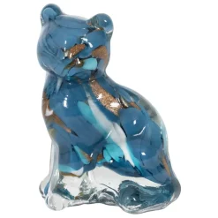 Fabrique de Styles Petits Objets Déco>Déco chat en verre bleu et doré - Félin Bleu, Doré