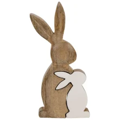 Fabrique de Styles Petits Objets Déco>Déco duo lapin en manguier naturel et blanc - Floreal Naturel, Blanc