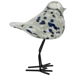 Fabrique de Styles Petits Objets Déco>Déco moineau en verre blanc et bleu pailleté - Serin Blanc, Bleu