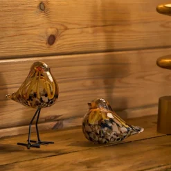 Fabrique de Styles Petits Objets Déco>Déco moineau en verre et fer - Serin Brun