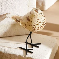 Fabrique de Styles Petits Objets Déco>Déco moineau en verre et fer beige et doré - Serin Beige, Doré