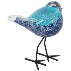Fabrique de Styles Petits Objets Déco>Déco moineau en verre et fer - Serin Bleu