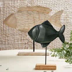 Fabrique de Styles Petits Objets Déco>Décoration poisson en manguier et fer - Amarres Blanchi