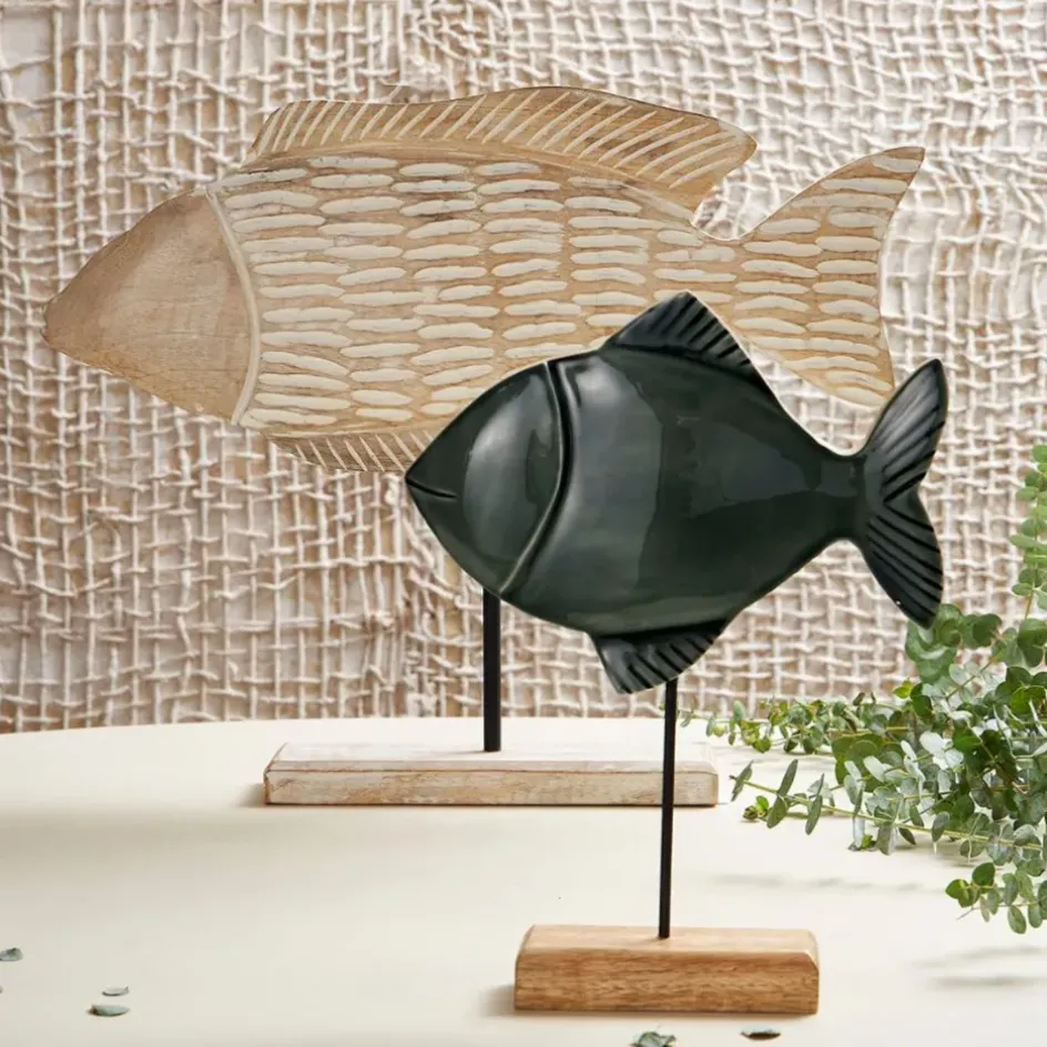 Fabrique de Styles Petits Objets Déco>Décoration poisson en manguier et fer - Amarres Blanchi