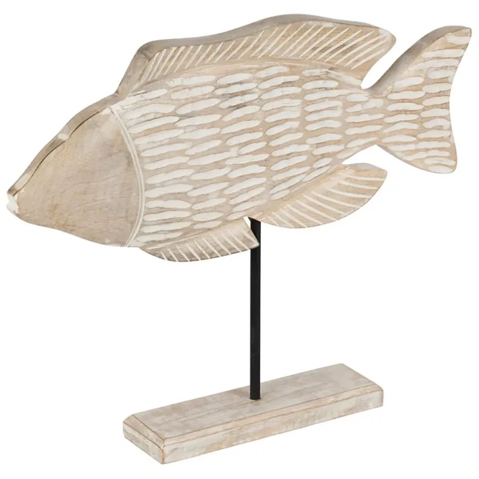 Fabrique de Styles Petits Objets Déco>Décoration poisson en manguier et fer - Amarres Blanchi