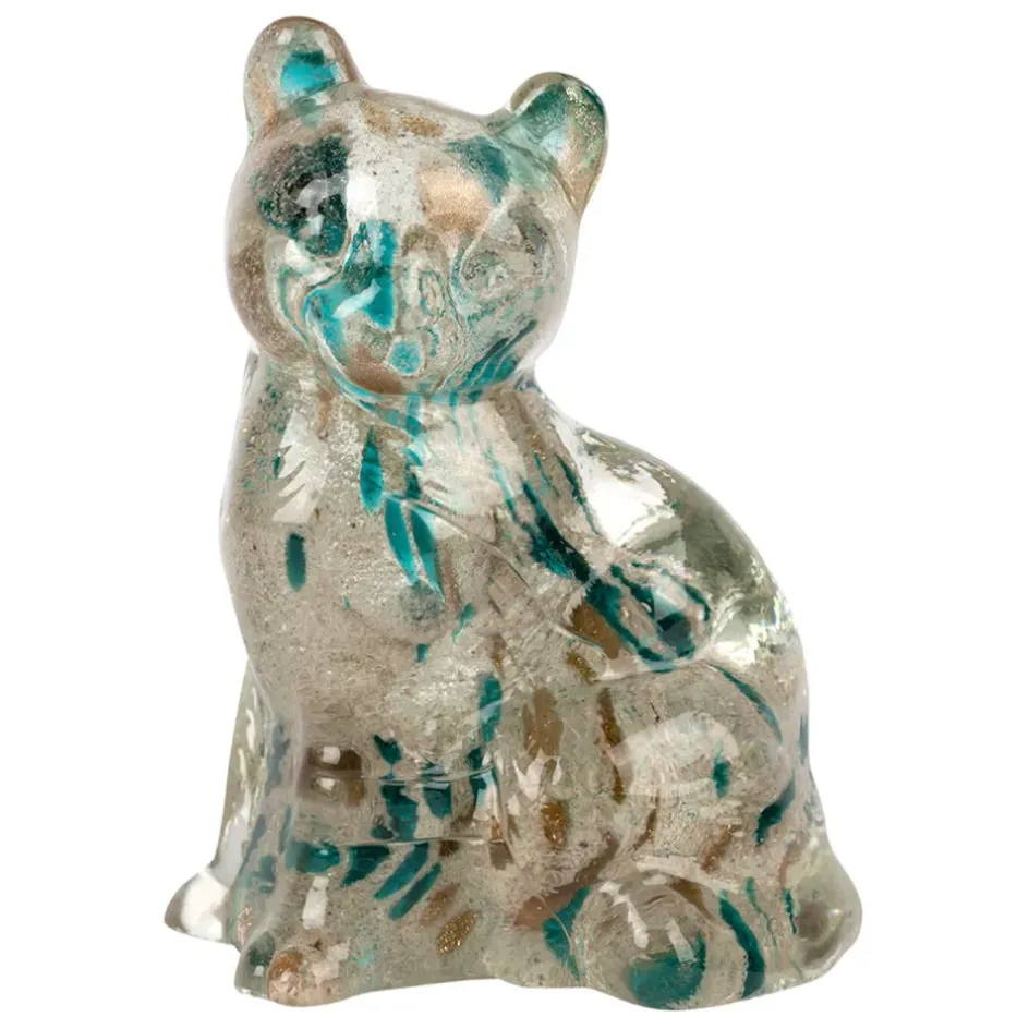 Fabrique de Styles Petits Objets Déco>Deco chat en verre émeraude et doré - Félin Emeraude, Doré