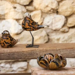 Fabrique de Styles Petits Objets Déco>Deco moineau en verre et camel - Serin Noir