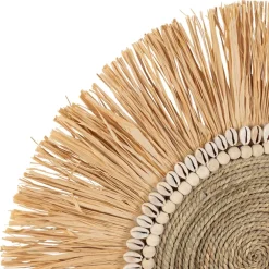 Fabrique de Styles Déco À Suspendre Et Adhésive>Deco murale rosace en raphia naturel et blanc - Cauri Naturel, Blanc