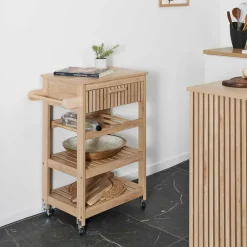 Fabrique de Styles Ilots Et Dessertes>Desserte en bois 3 niveaux et 1 tiroir - Kara Naturel