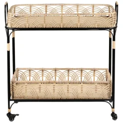 Fabrique de Styles Ilots Et Dessertes>Desserte en fer et rotin 2 niveaux - Element Naturel