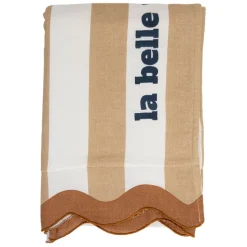 Fabrique de Styles Draps De Plage Et Foutas>Drap de plage en coton rayé et blanc 170x85cm - Medi Camel