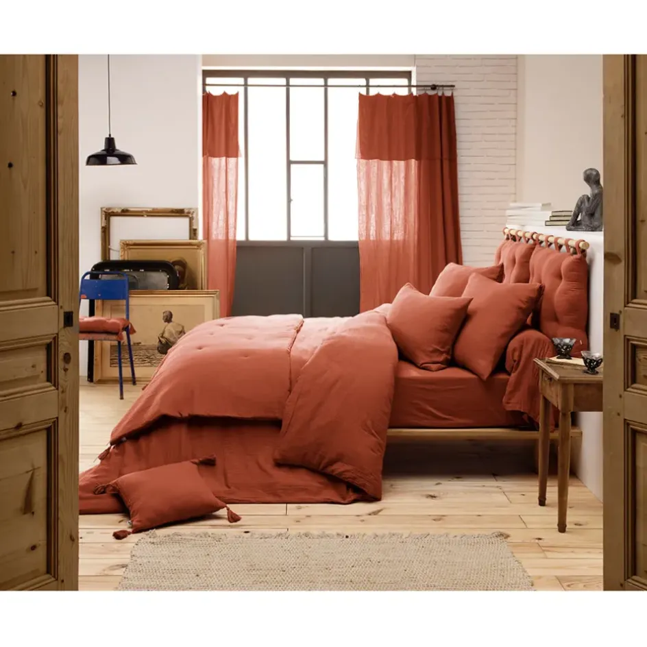 Fabrique de Styles Draps Housses>Drap housse en gaze de coton unie 140x190cm - Gaia Terracotta