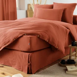 Fabrique de Styles Draps Housses>Drap housse en gaze de coton unie 180x200cm - Gaia Terracotta