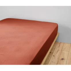 Fabrique de Styles Draps Housses>Drap housse en gaze de coton unie 160x200cm - Gaia Terracotta