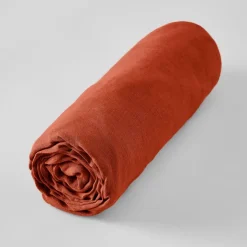 Fabrique de Styles Draps Housses>Drap housse en lin lavé 140x190cm - Soline Paprika