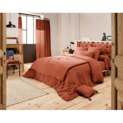 Fabrique de Styles Housses D'édredon>Edredon en gaze de coton terracotta 150x150cm - Gaia Orange