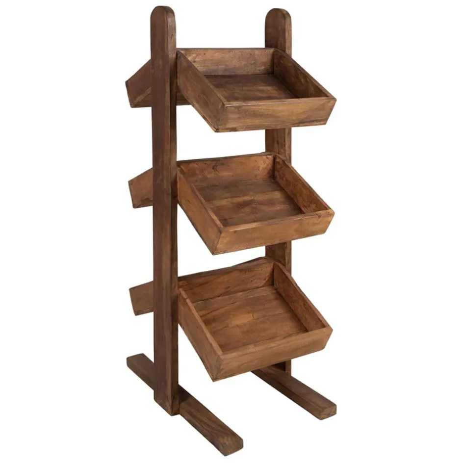 Fabrique de Styles Ilots Et Dessertes>Etagère 3 plateaux en bois recyclés naturel H100cm - Campagne Naturel Foncé