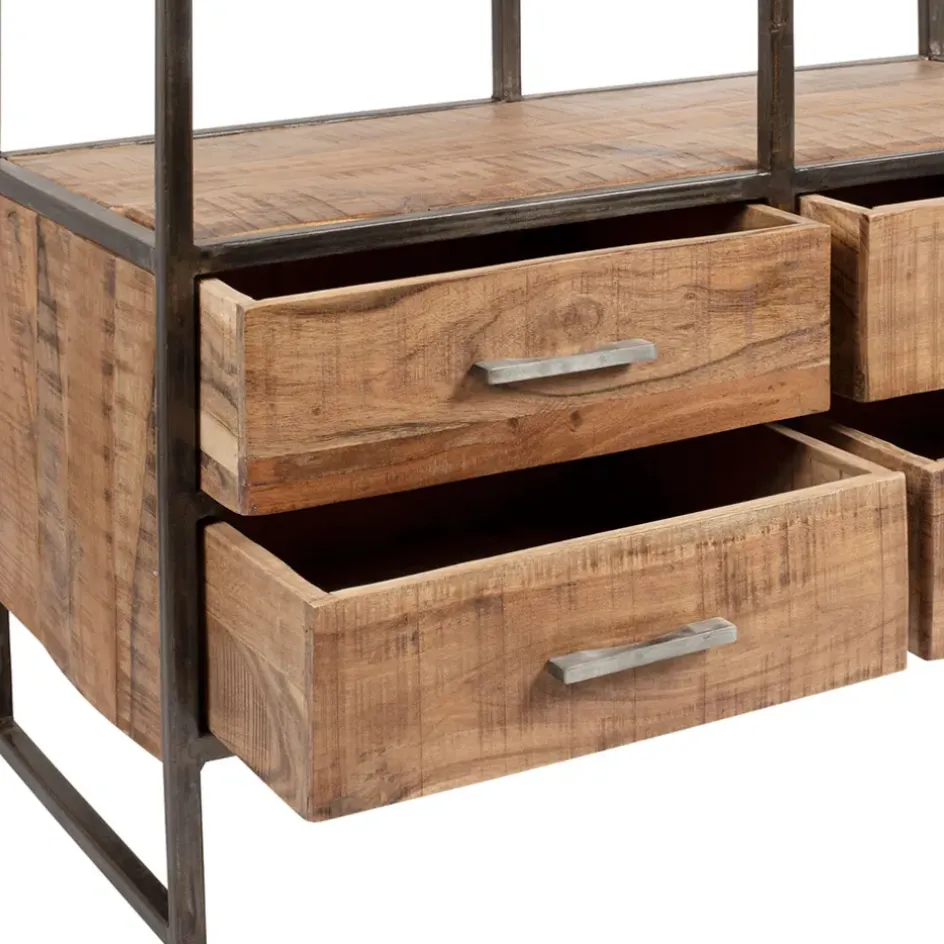 Fabrique de Styles Bibliothèques Et Étagères>Etagère en fer noir et bois d' acacia H200cm- Factory Naturel, Noir