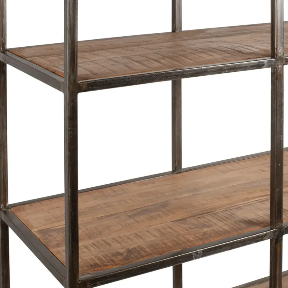 Fabrique de Styles Bibliothèques Et Étagères>Etagère en fer noir et bois d' acacia H200cm- Factory Naturel, Noir