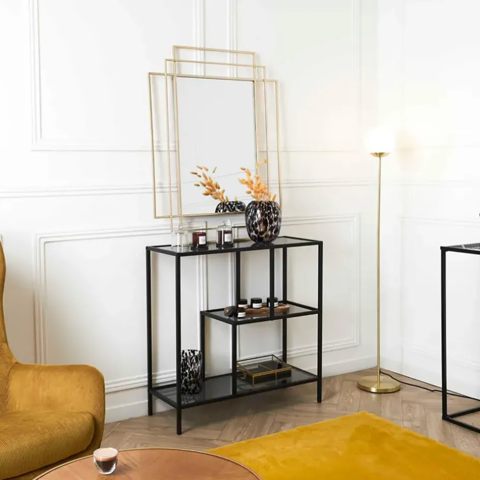 Fabrique de Styles Bibliothèques Et Étagères>Etagère en fer et verre fumé h79cm - Edgard Noir