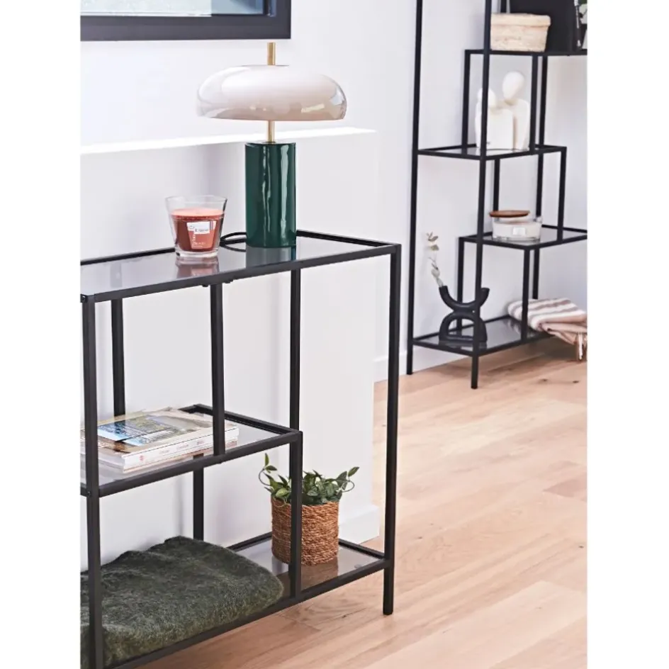 Fabrique de Styles Bibliothèques Et Étagères>Etagère en fer et verre fumé h79cm - Edgard Noir