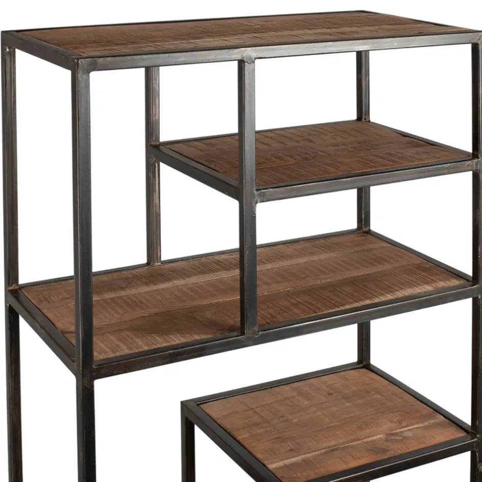 Fabrique de Styles Bibliothèques Et Étagères>Etagère en fer vieilli et bois d' acacia H170cm - Factory Naturel, Noir