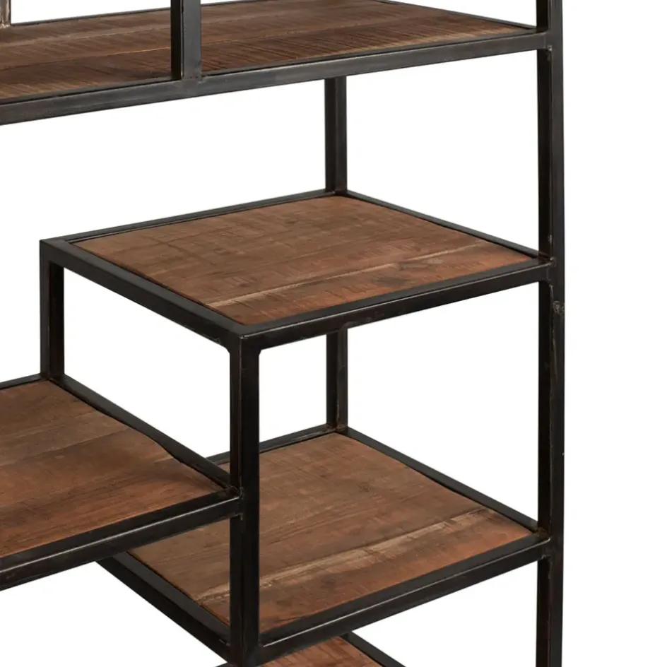 Fabrique de Styles Bibliothèques Et Étagères>Etagère en fer vieilli et bois d' acacia H170cm - Factory Naturel, Noir