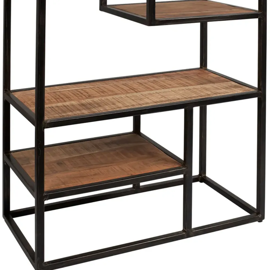 Fabrique de Styles Bibliothèques Et Étagères>Etagère en fer vieilli et bois d' acacia H170cm - Factory Naturel, Noir
