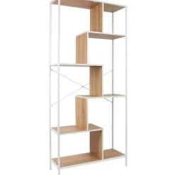 Fabrique de Styles Bibliothèques Et Étagères>Etagère en métal blanc et bois naturel h180cm - Edgard Naturel, Blanc
