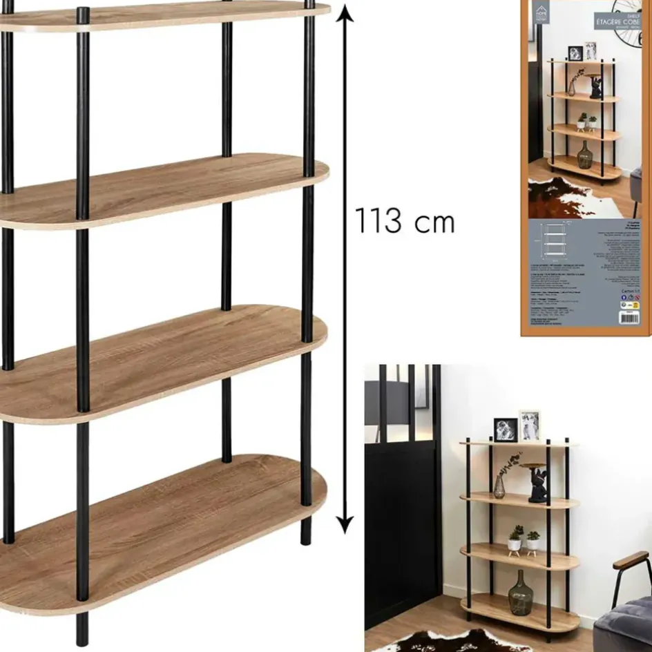 Fabrique de Styles Bibliothèques Et Étagères>Etagère en pin et bois naturel et noir h113cm - Cobe Naturel, Noir