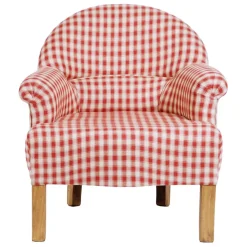 Fabrique de Styles Fauteuils>Fauteuil crapaud en coton vichy et pin - Margot Rouge