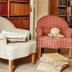 Fabrique de Styles Fauteuils>Fauteuil crapaud en coton vichy et pin - Margot Rouge