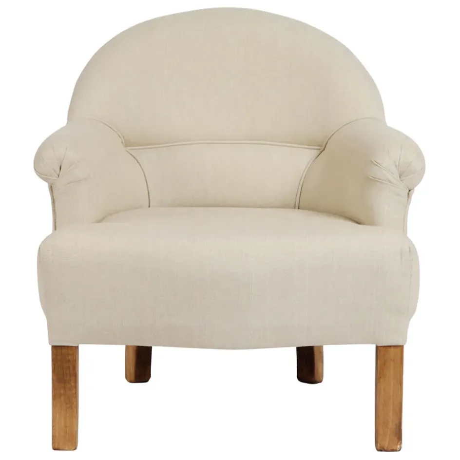 Fabrique de Styles Fauteuils>Fauteuil crapaud en pin et coton - Chambray Crème