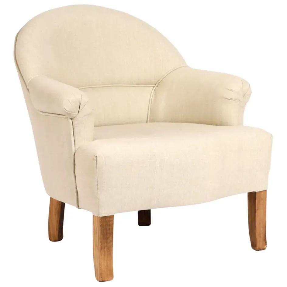 Fabrique de Styles Fauteuils>Fauteuil crapaud en pin et coton - Chambray Crème