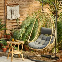 Fabrique de Styles Chaises, Fauteuils|Jardin>Fauteuil de jardin oeuf suspendu en resine tressée - Riga Naturel , Gris