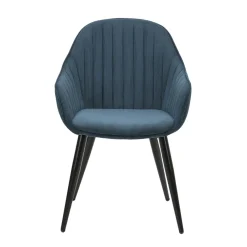 Fabrique de Styles Chaises>Fauteuil de salle à manger en velours côtelé - Ben Bleu