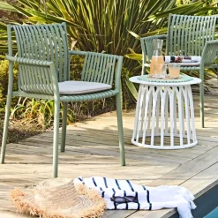 Fabrique de Styles Chaises, Fauteuils|Jardin>Fauteuil d'extérieur avec coussin en tissu - Lumi Kaki