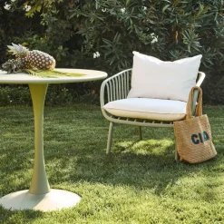 Fabrique de Styles Chaises, Fauteuils|Jardin>Fauteuil d'extérieur avec 2 coussins en tissu blanc - Lumi Kaki