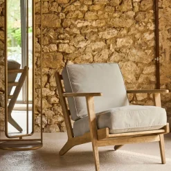 Fabrique de Styles Fauteuils>Fauteuil en coton gris et chêne - Laureli Sable