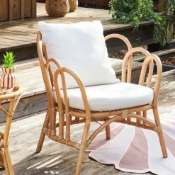 Fabrique de Styles Chaises, Fauteuils|Jardin>Fauteuil en rotin avec coussin blanc - Sherbrooke Naturel