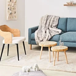 Fabrique de Styles Fauteuils>Fauteuil en tissu bouclette et dossier bois -Loki Blanc