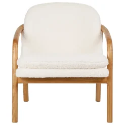 Fabrique de Styles Fauteuils>Fauteuil en tissu bouclette crème et pieds en frêne - Element Naturel, Ivoire
